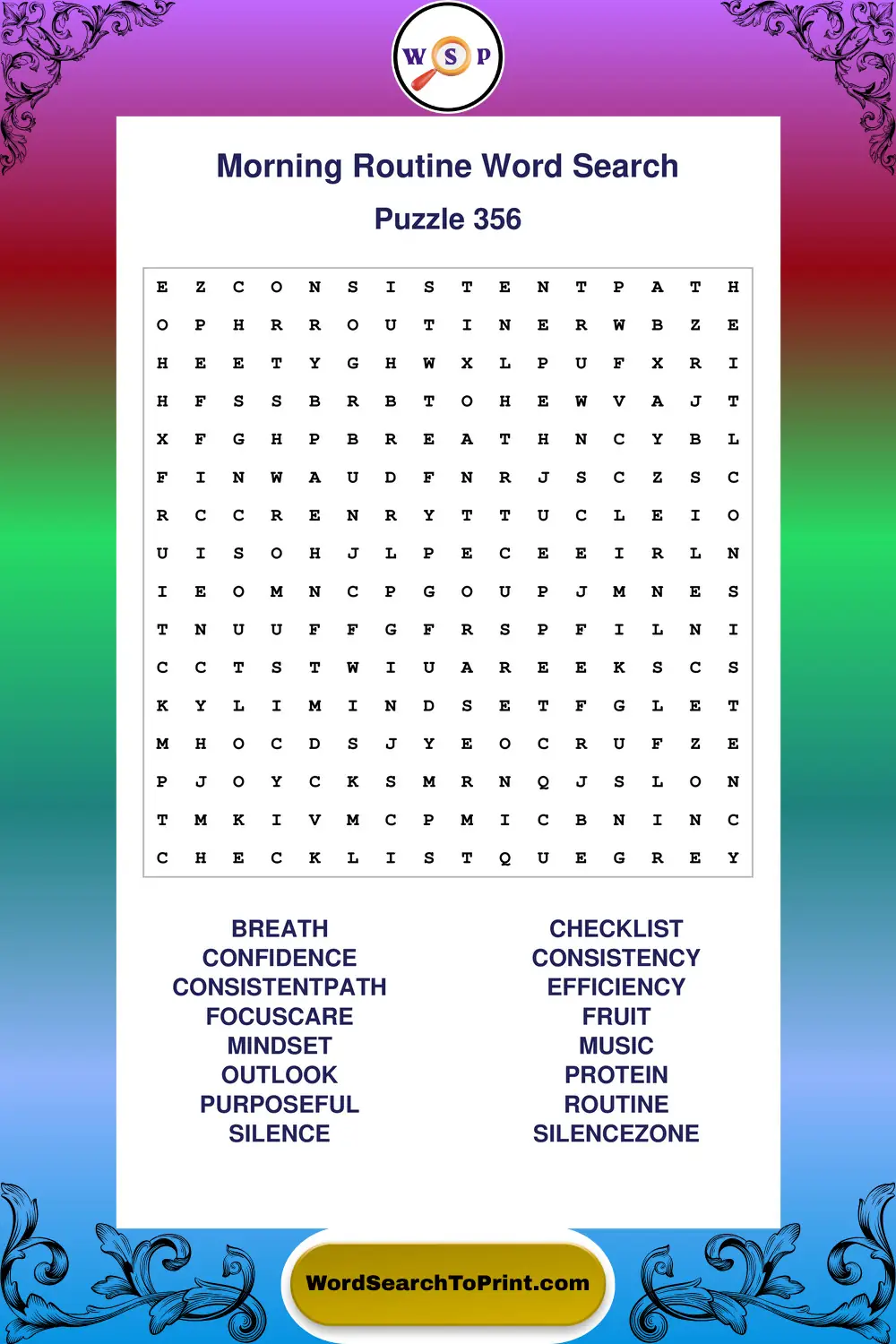Morning Routine Word Search Puzzle 356