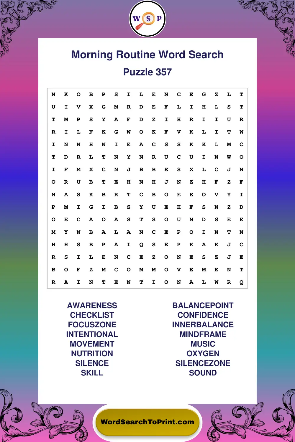 Morning Routine Word Search Puzzle 357