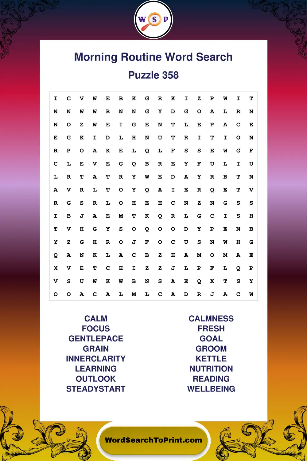Morning Routine Word Search Puzzle 358