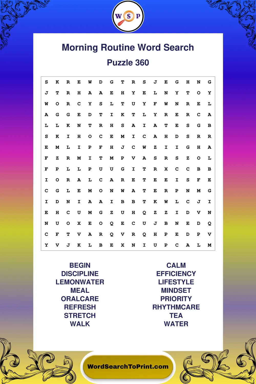 Morning Routine Word Search Puzzle 360