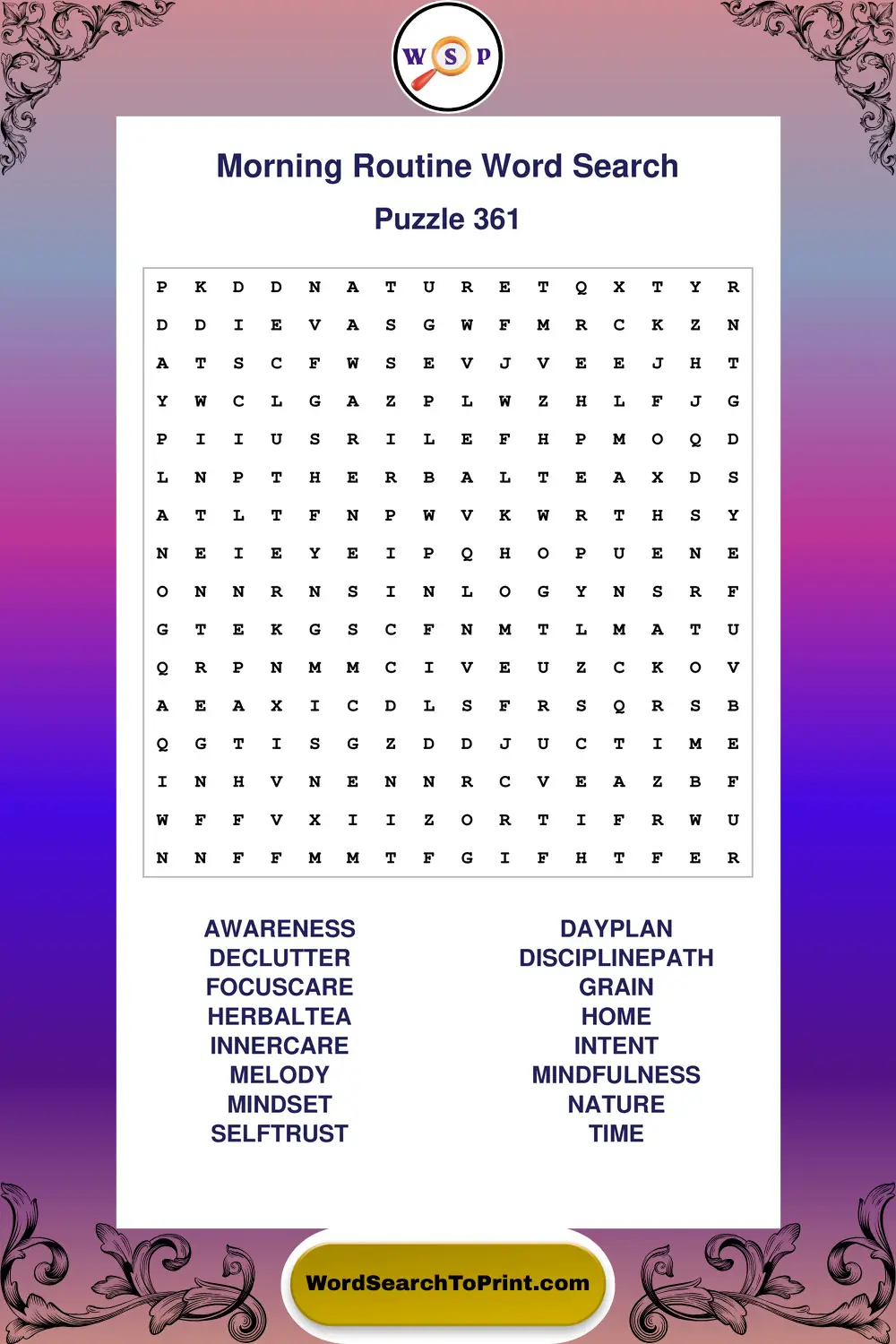 Morning Routine Word Search Puzzle 361