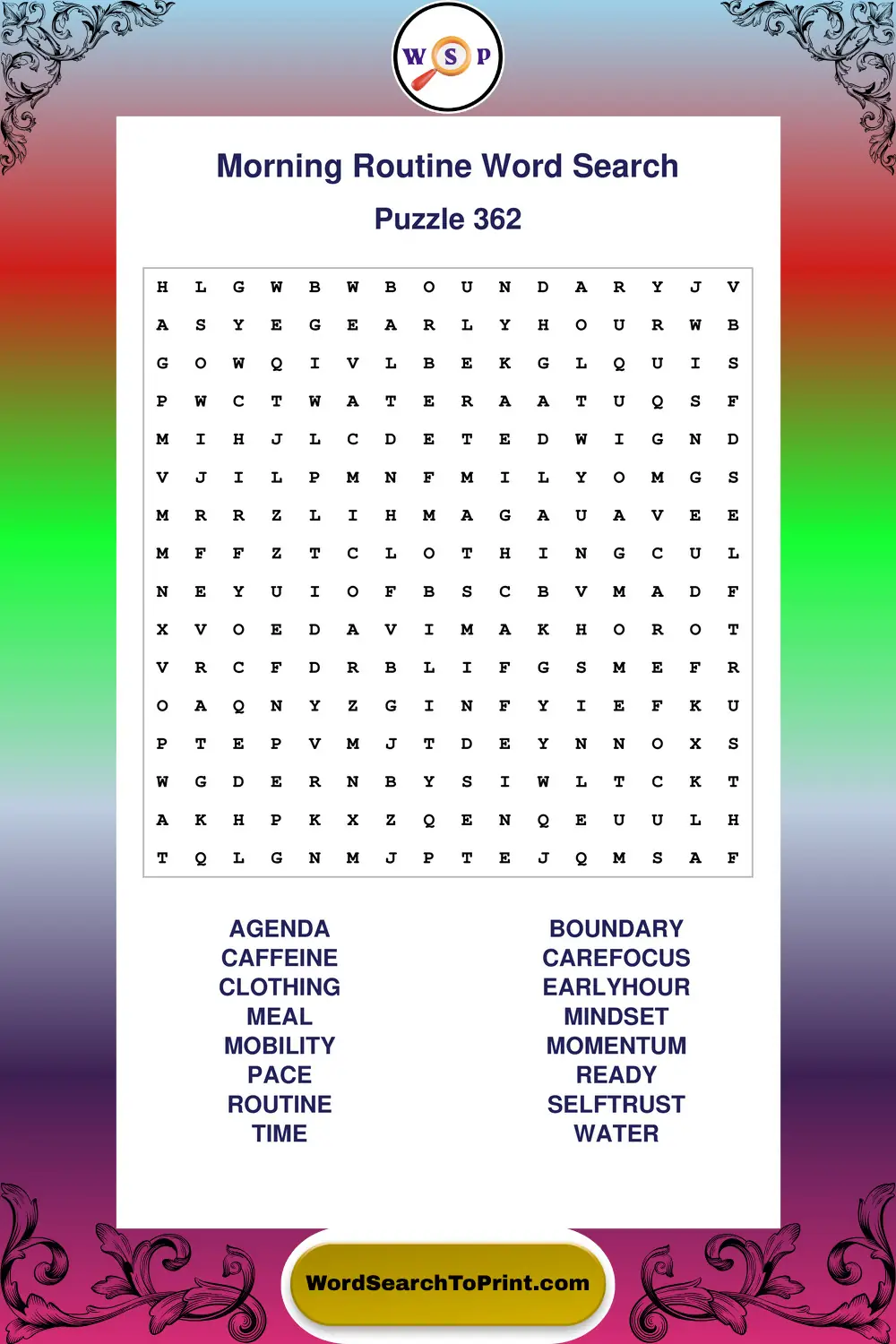Morning Routine Word Search Puzzle 362