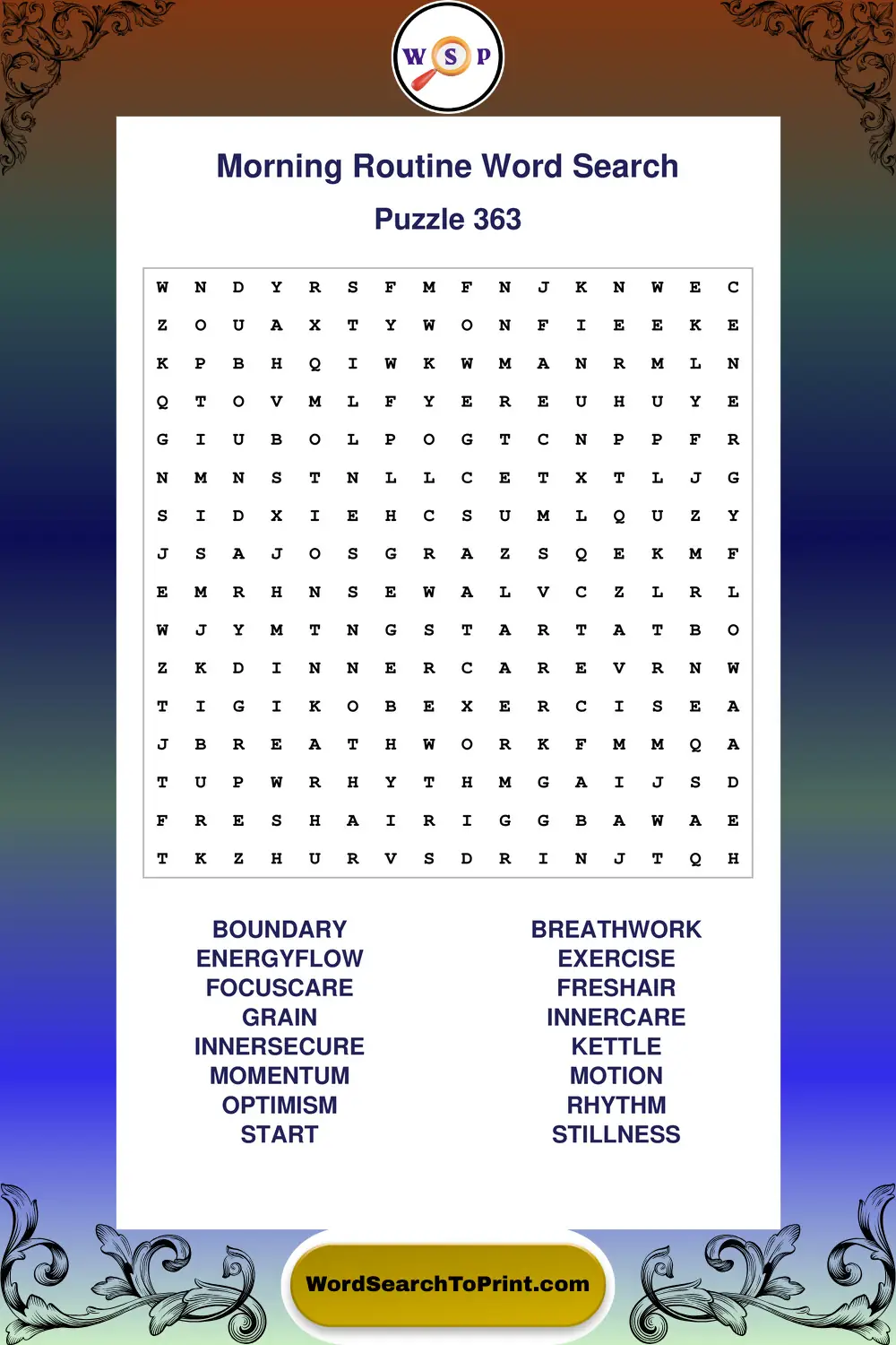 Morning Routine Word Search Puzzle 363