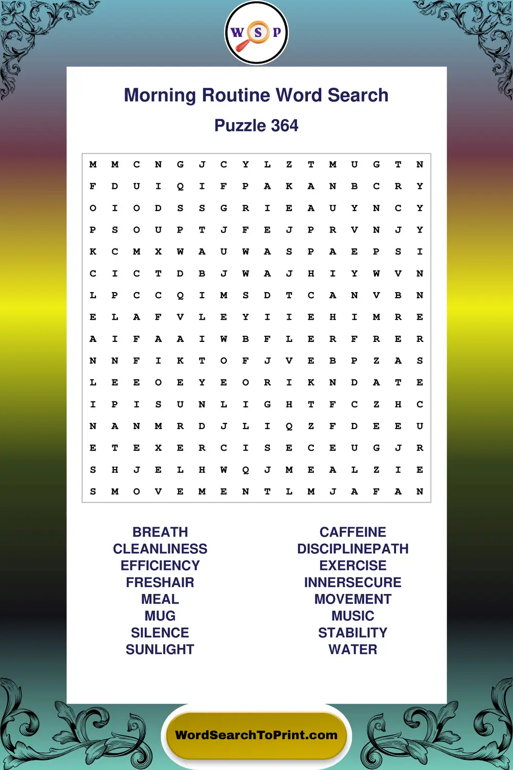 Morning Routine Word Search Puzzle 364