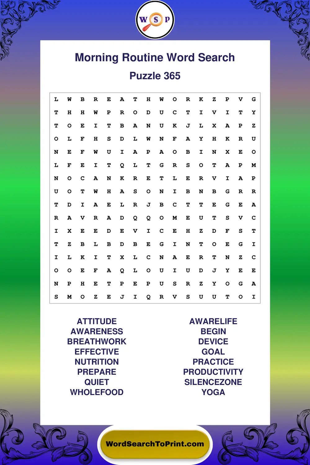 Morning Routine Word Search Puzzle 365