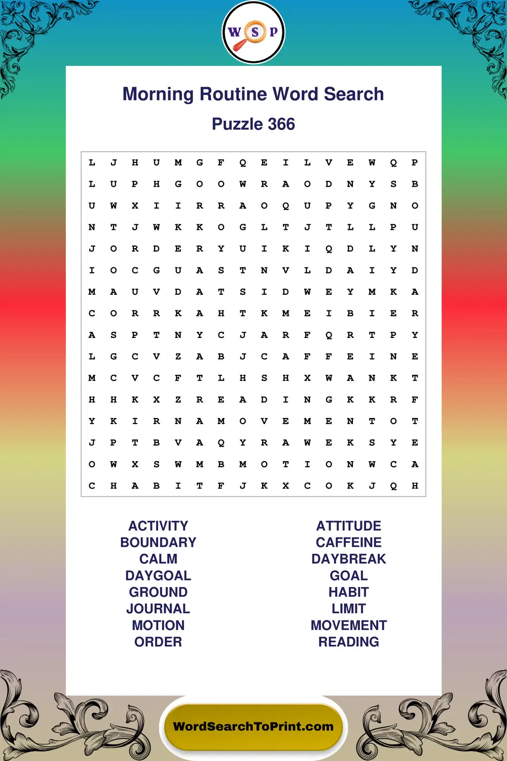 Morning Routine Word Search Puzzle 366