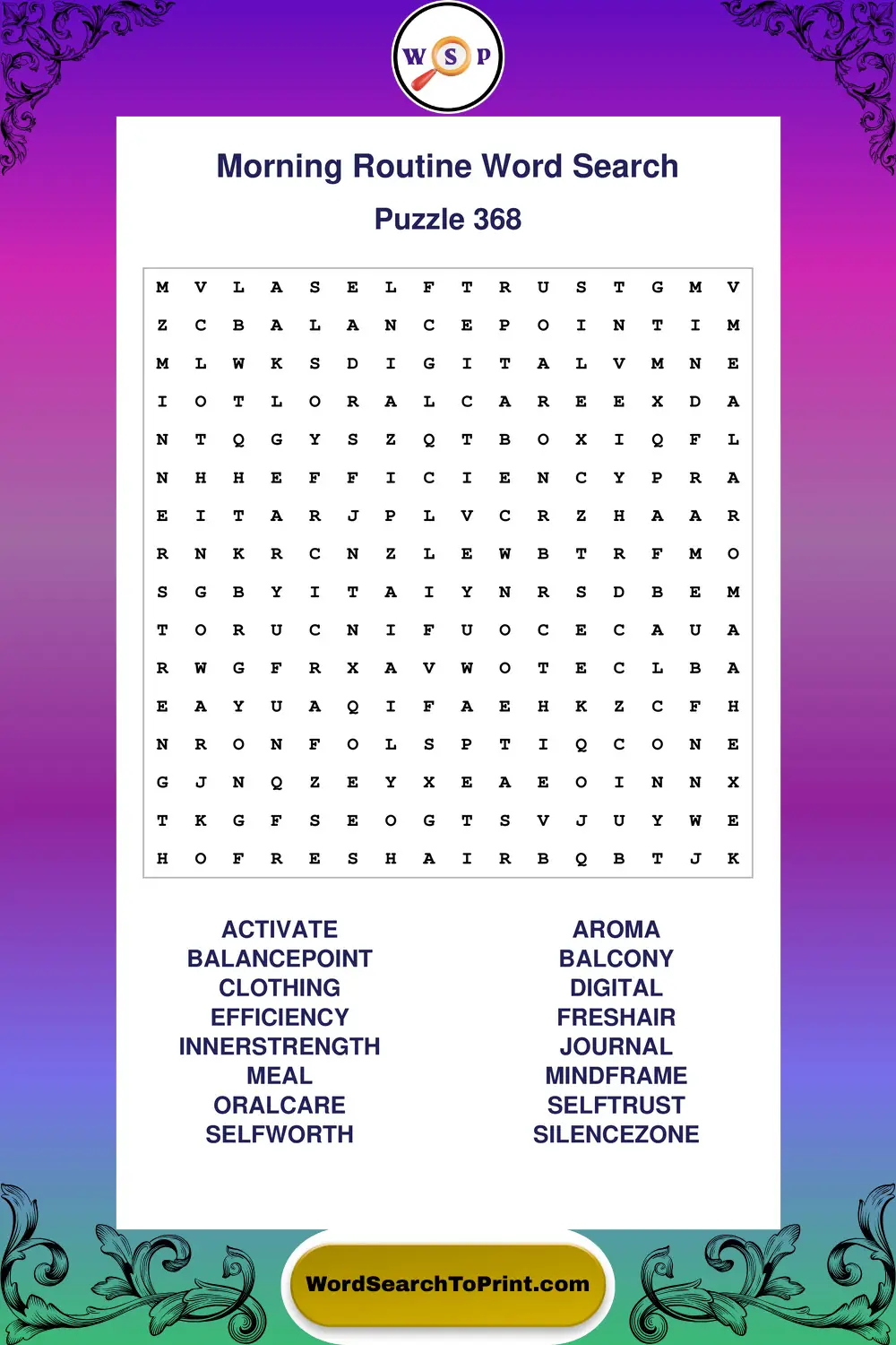 Morning Routine Word Search Puzzle 368