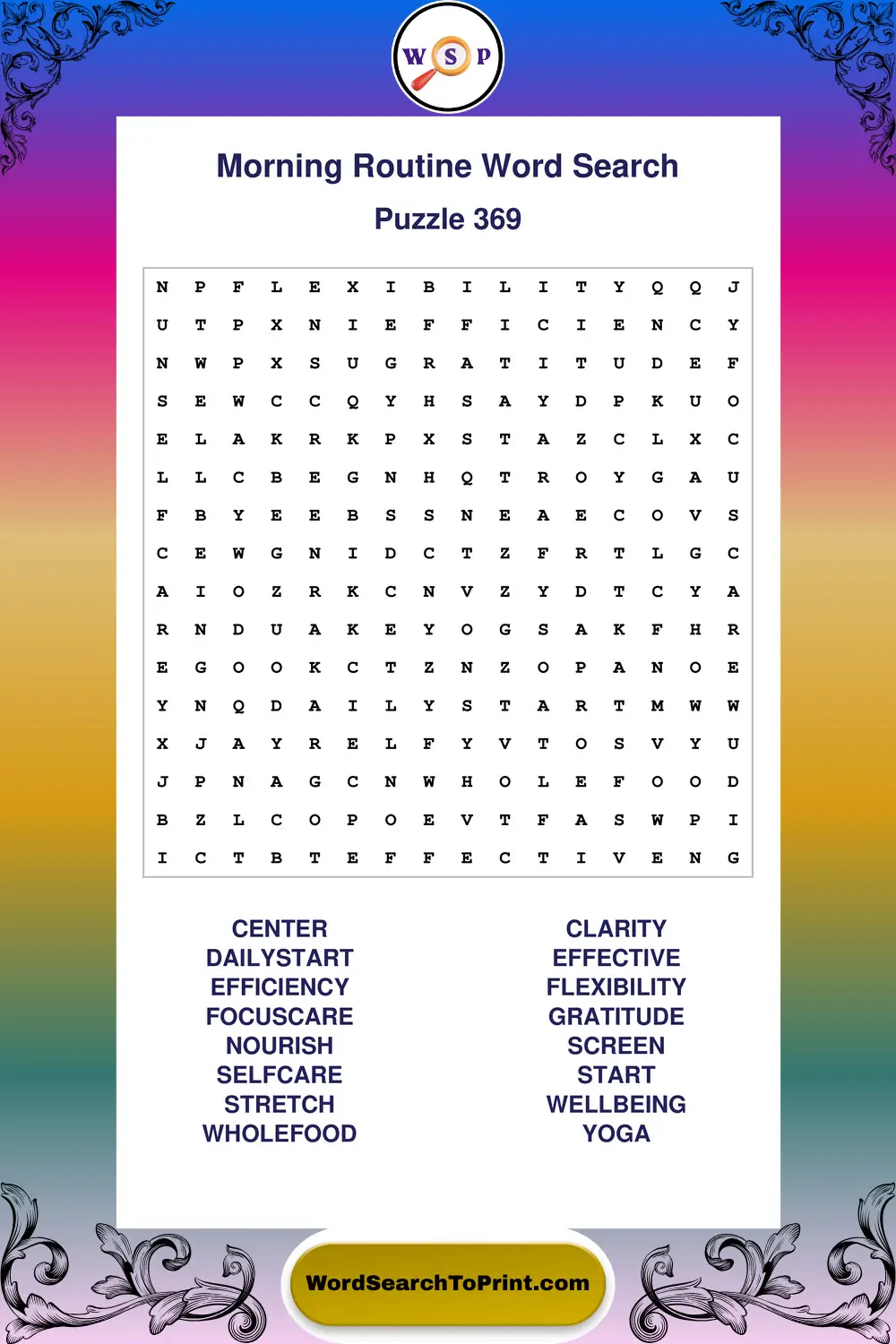 Morning Routine Word Search Puzzle 369