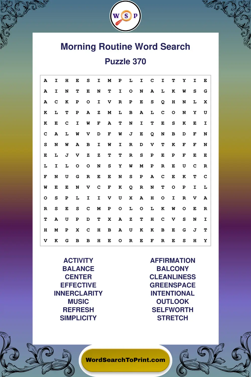 Morning Routine Word Search Puzzle 370