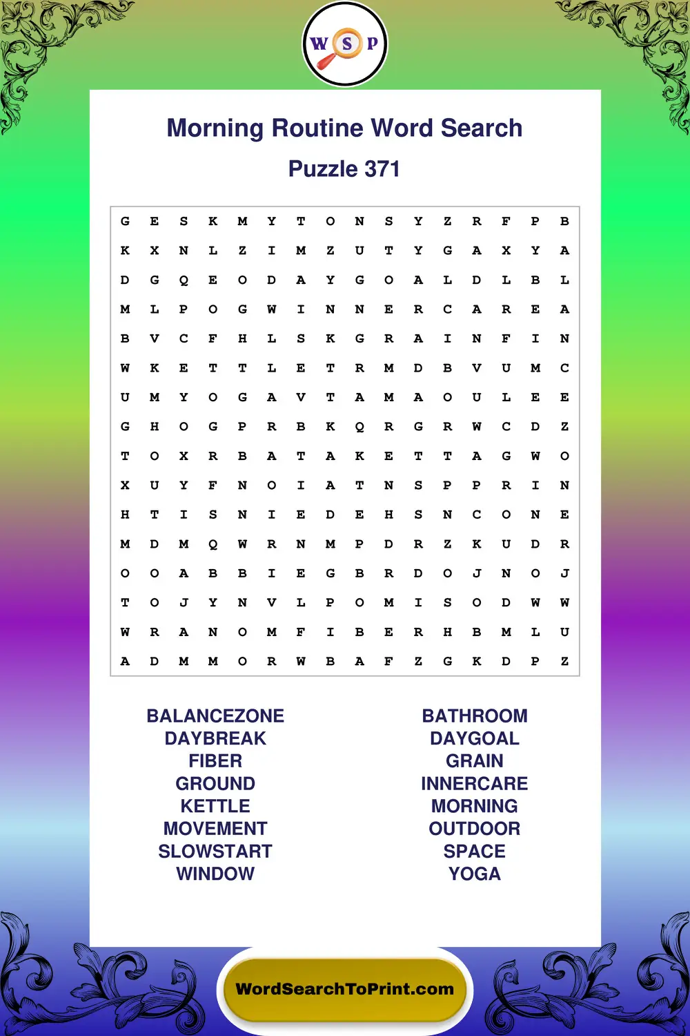 Morning Routine Word Search Puzzle 371