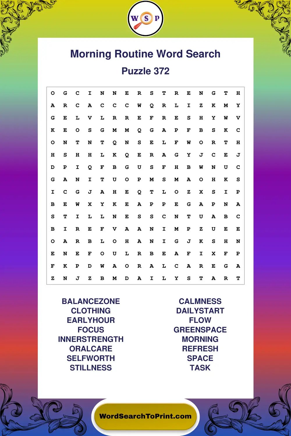 Morning Routine Word Search Puzzle 372