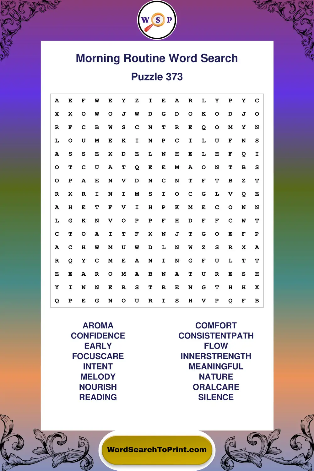 Morning Routine Word Search Puzzle 373