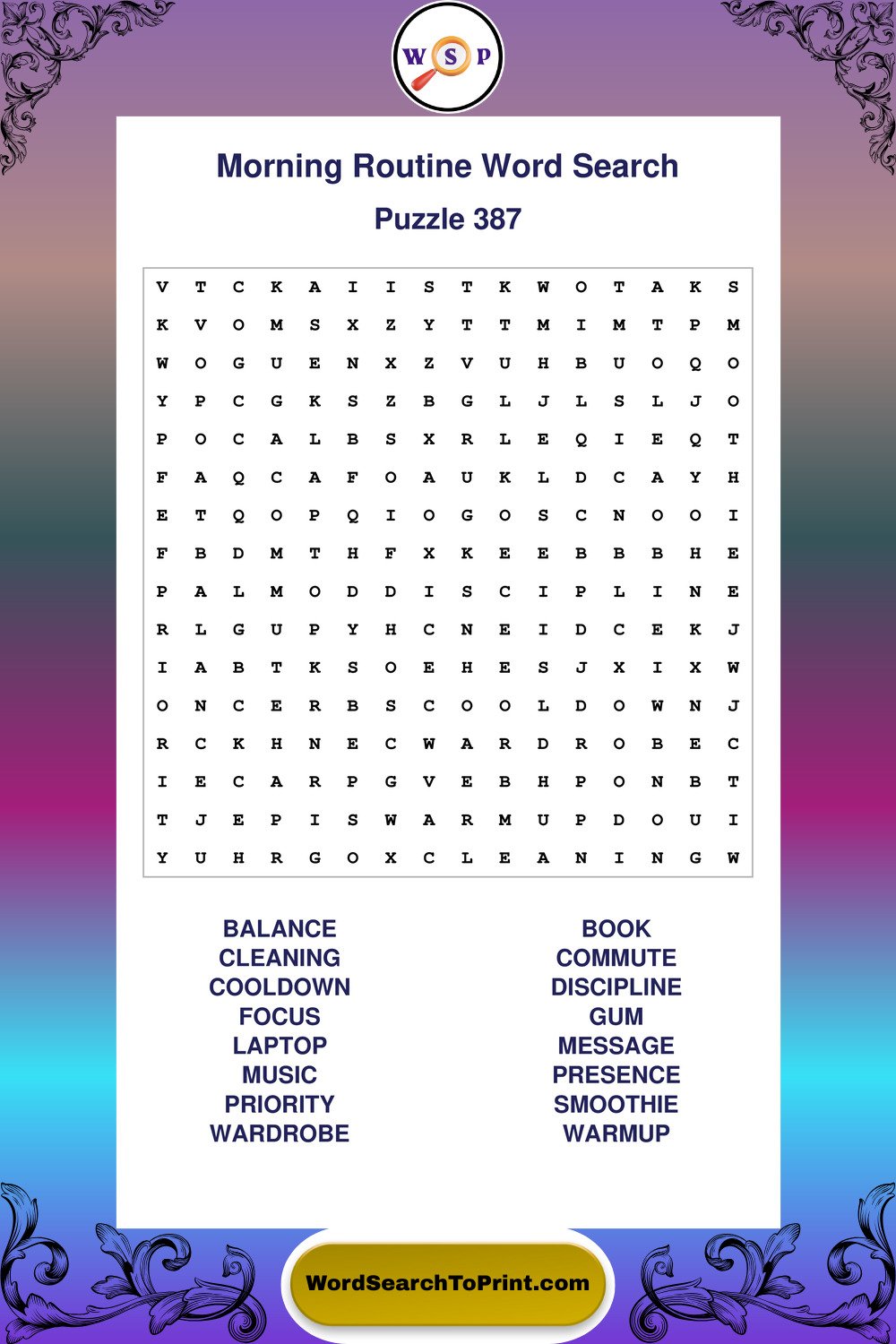 Morning Routine Word Search Puzzle 387