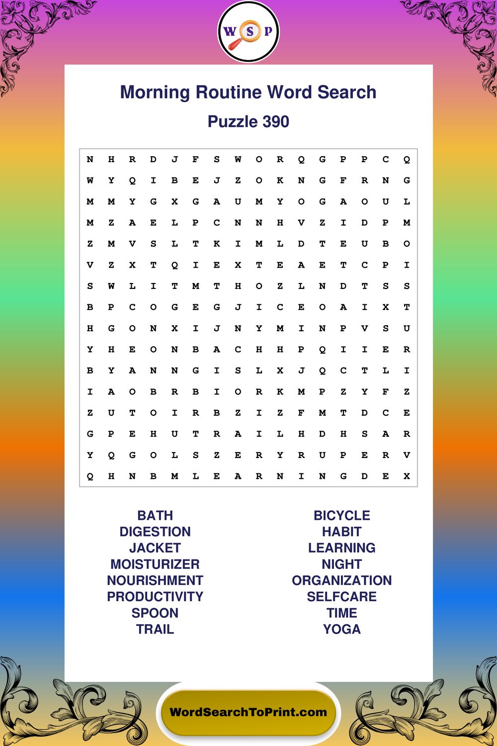 Morning Routine Word Search Puzzle 390