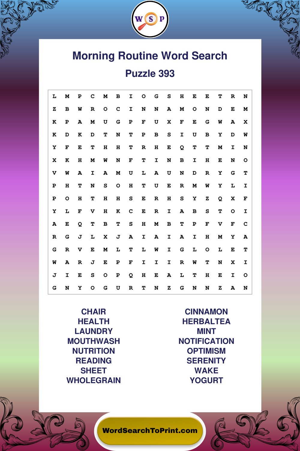 Morning Routine Word Search Puzzle 393