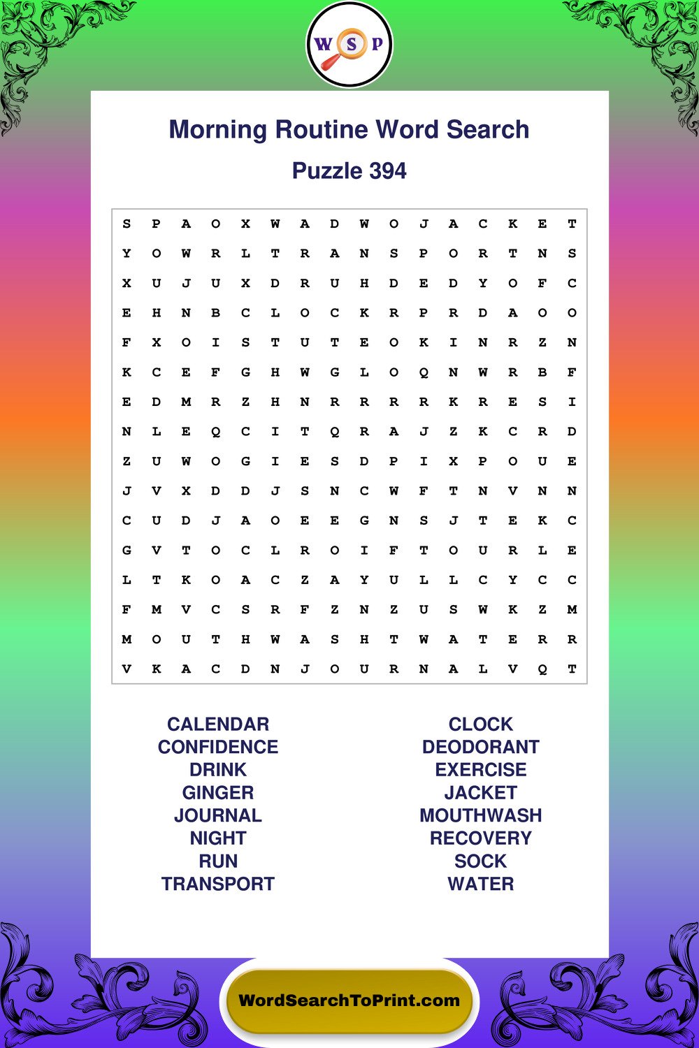 Morning Routine Word Search Puzzle 394
