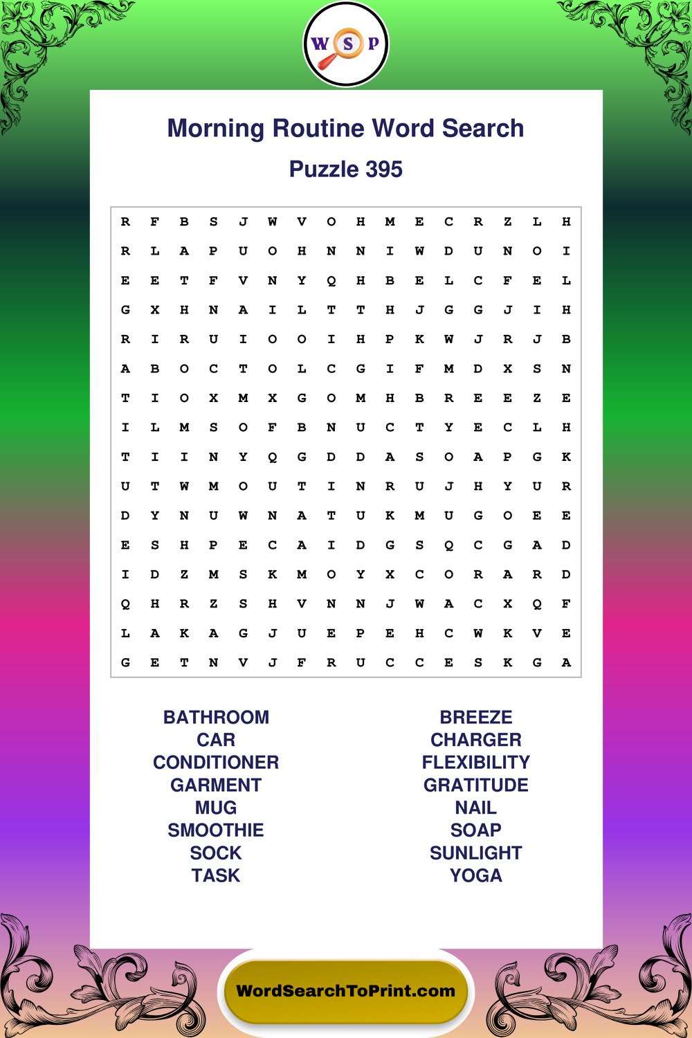 Morning Routine Word Search Puzzle 395