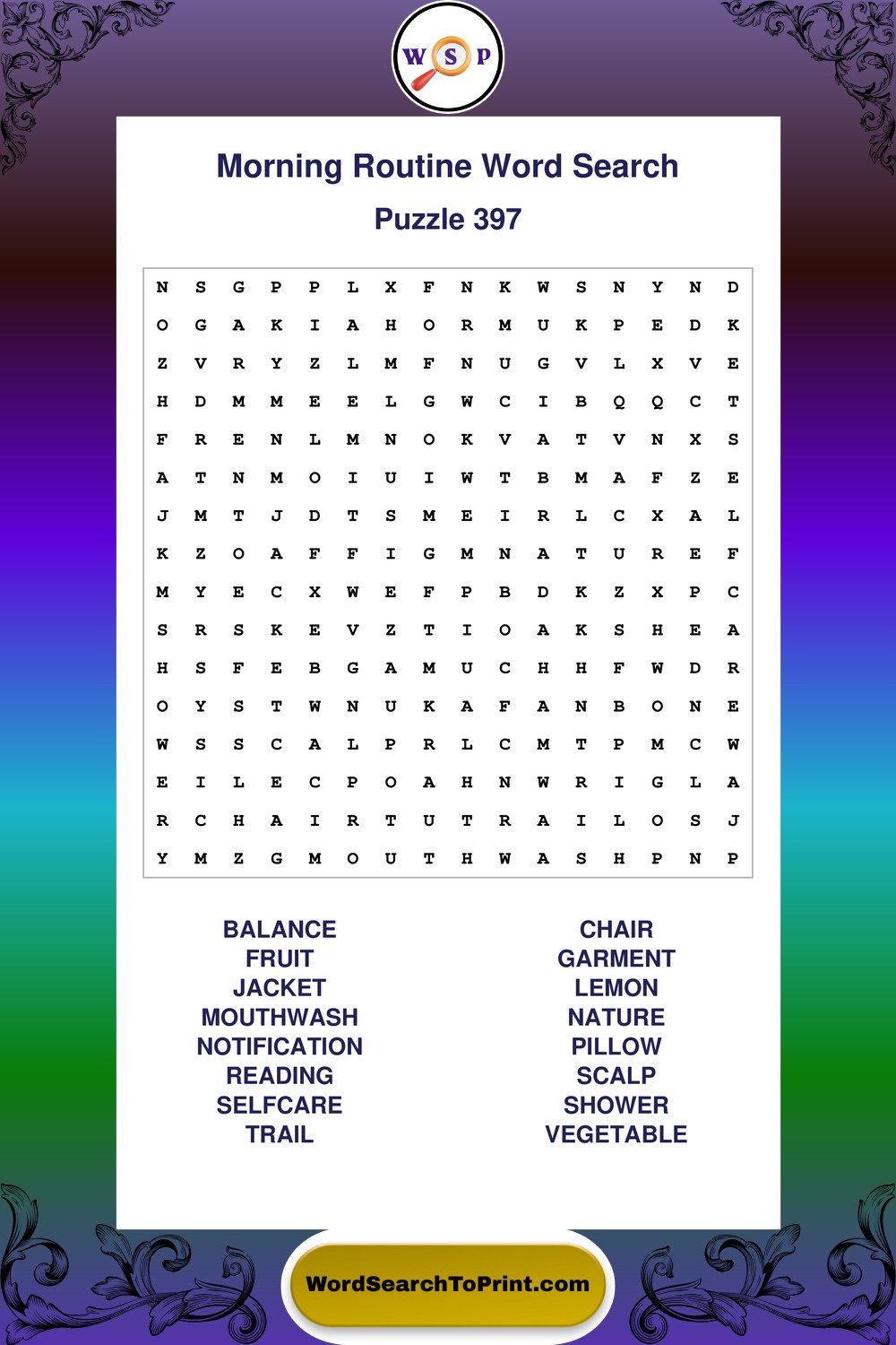 Morning Routine Word Search Puzzle 397
