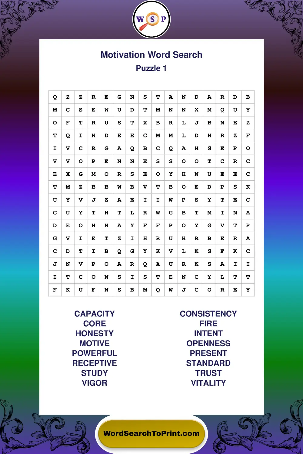 Motivation Word Search Puzzle 1