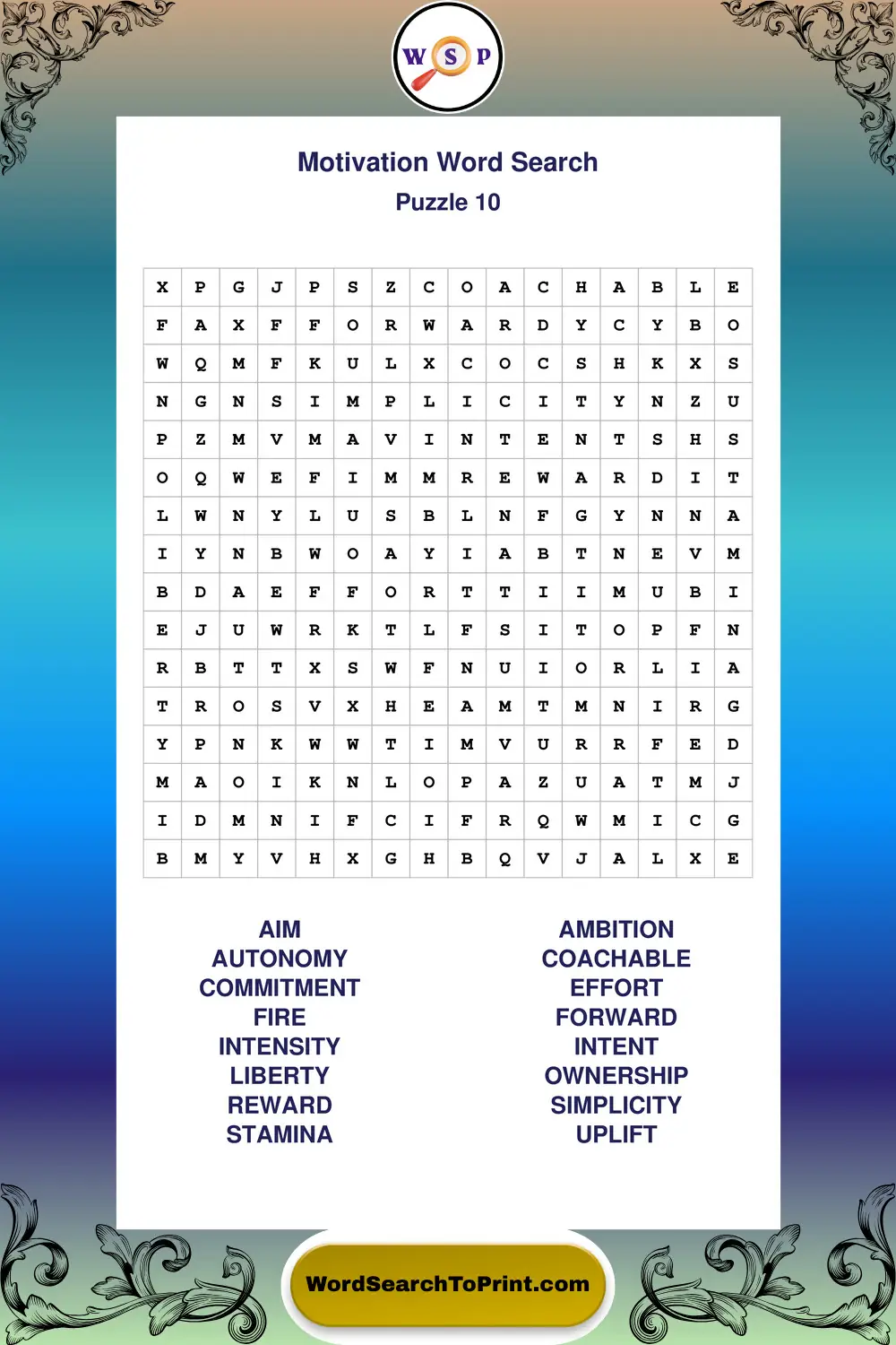 Motivation Word Search Puzzle 10