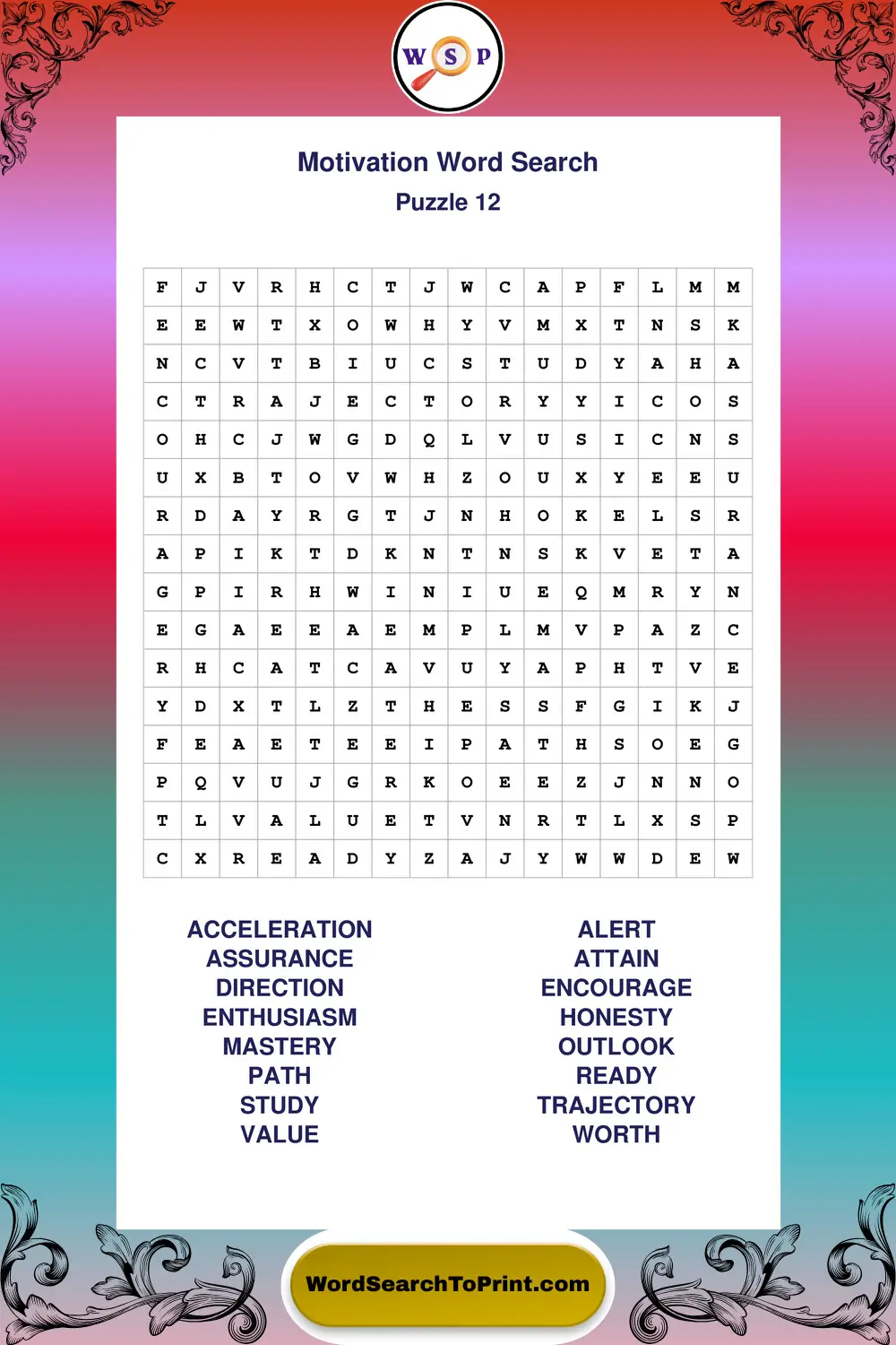 Motivation Word Search Puzzle 12