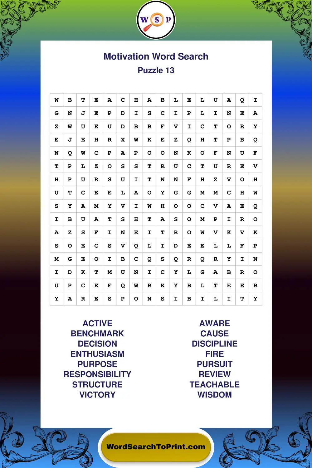 Motivation Word Search Puzzle 13