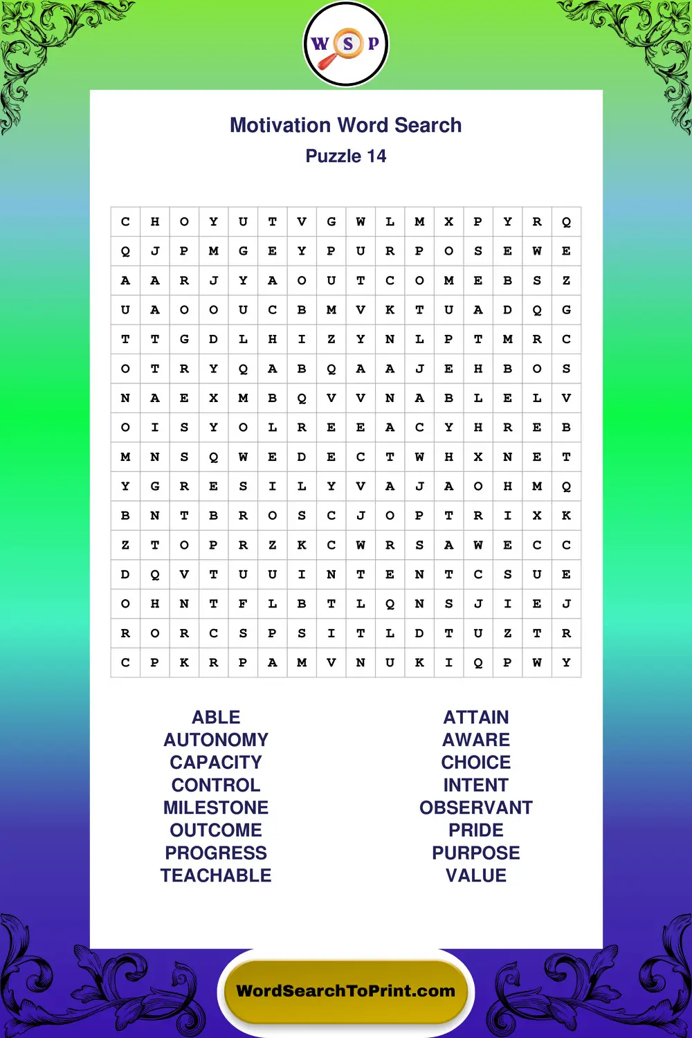Motivation Word Search Puzzle 14