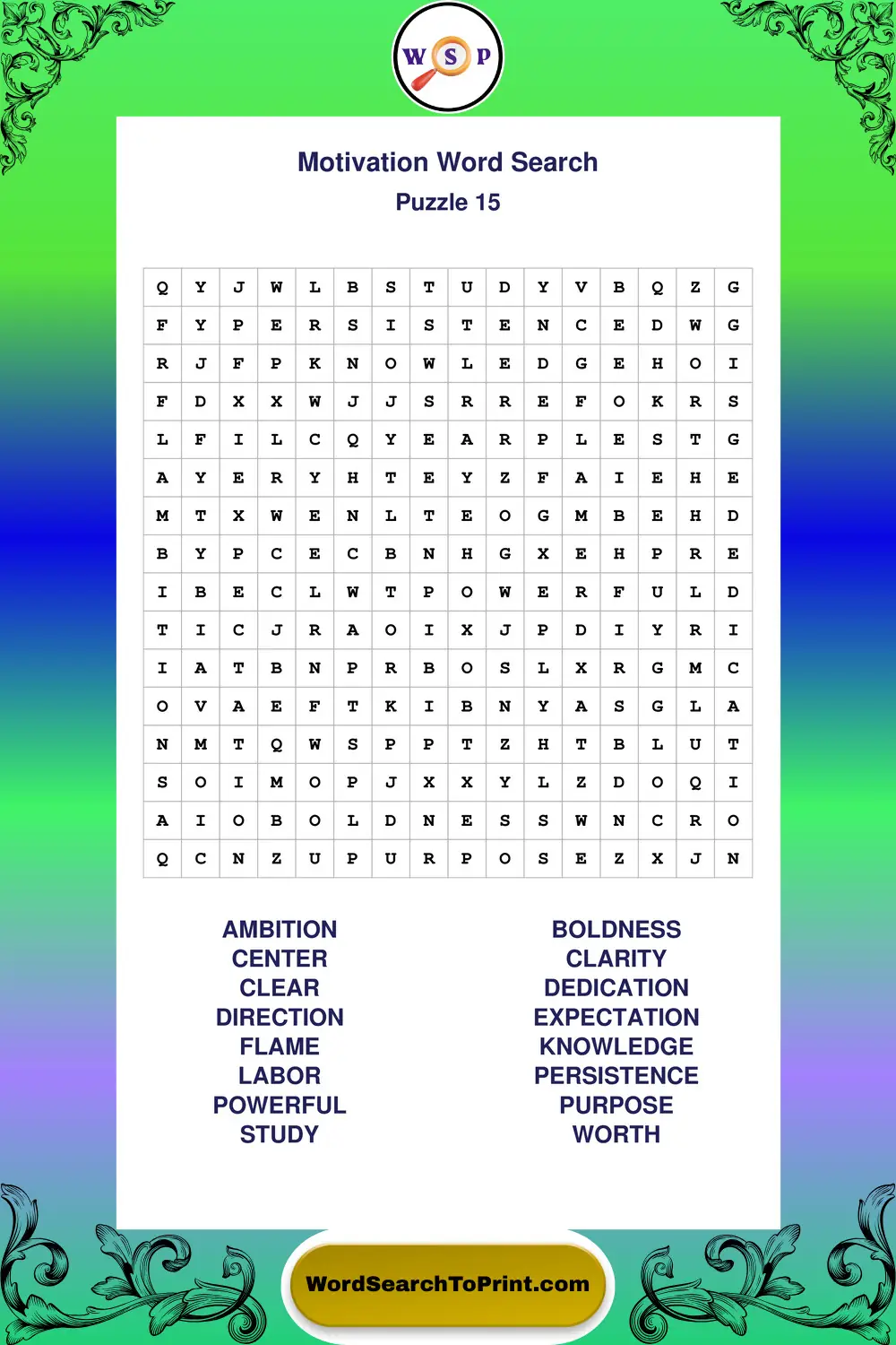 Motivation Word Search Puzzle 15
