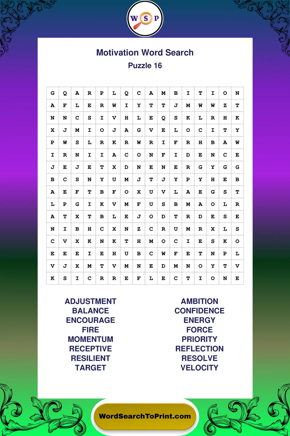 Motivation Word Search Puzzle 16