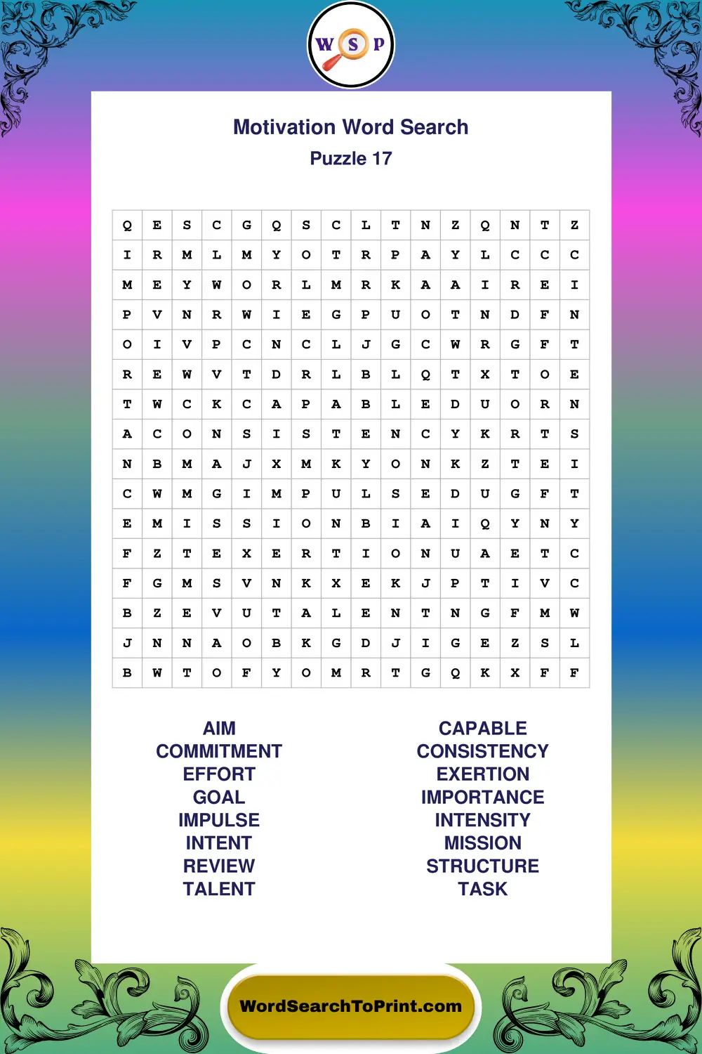 Motivation Word Search Puzzle 17