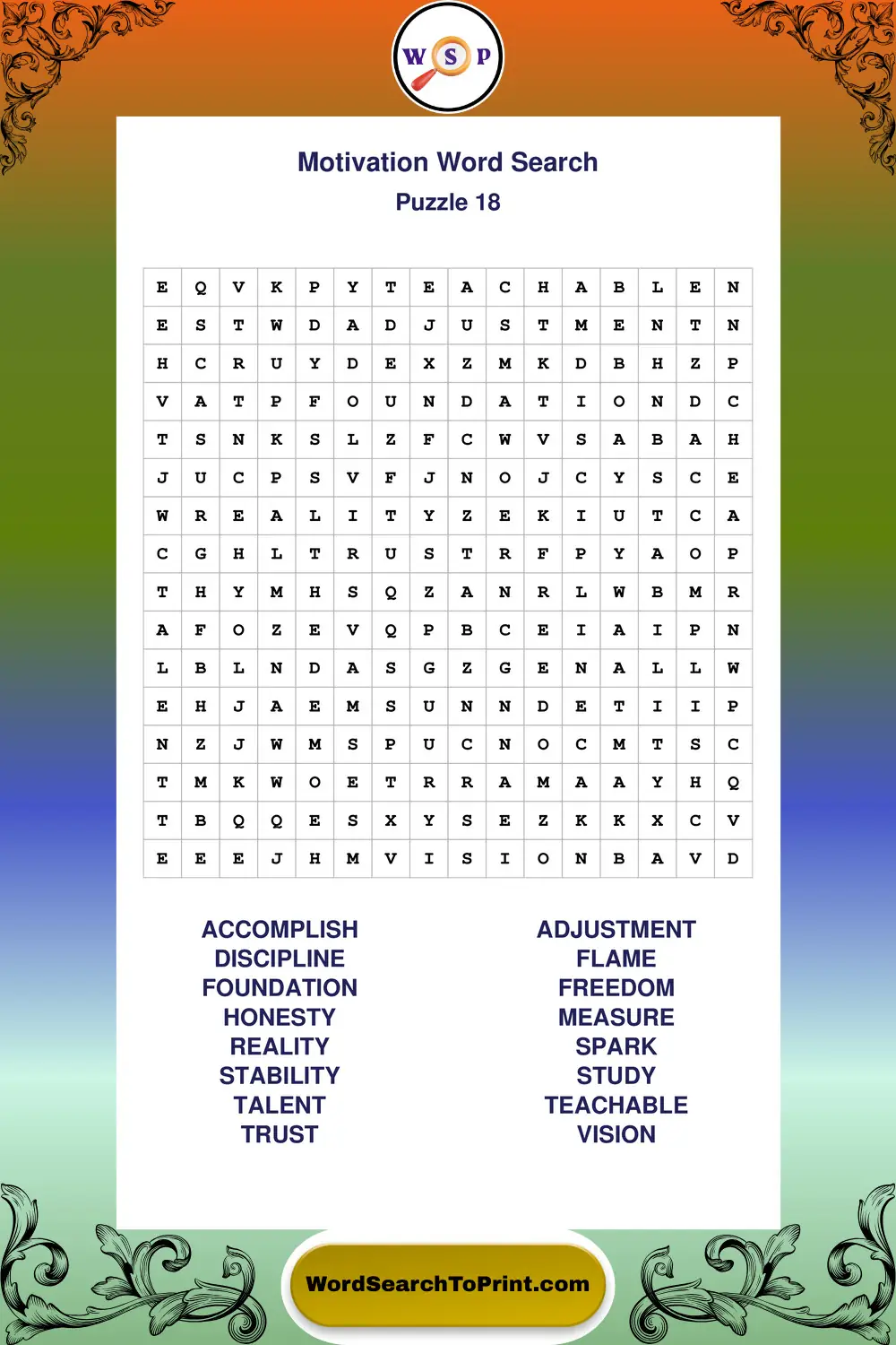 Motivation Word Search Puzzle 18