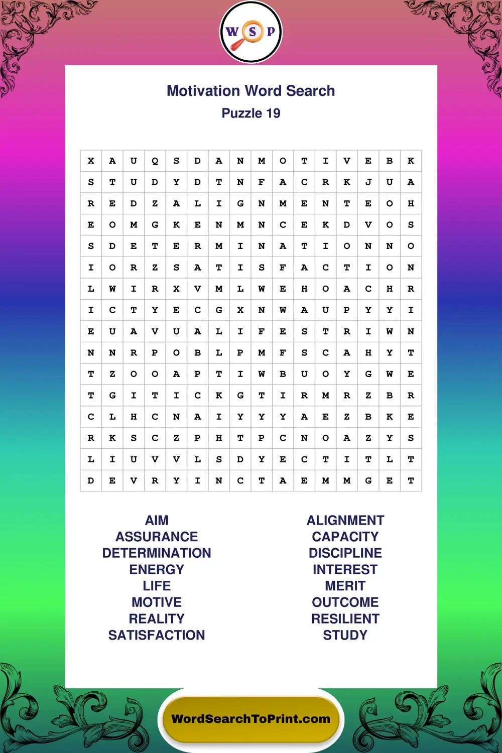 Motivation Word Search Puzzle 19