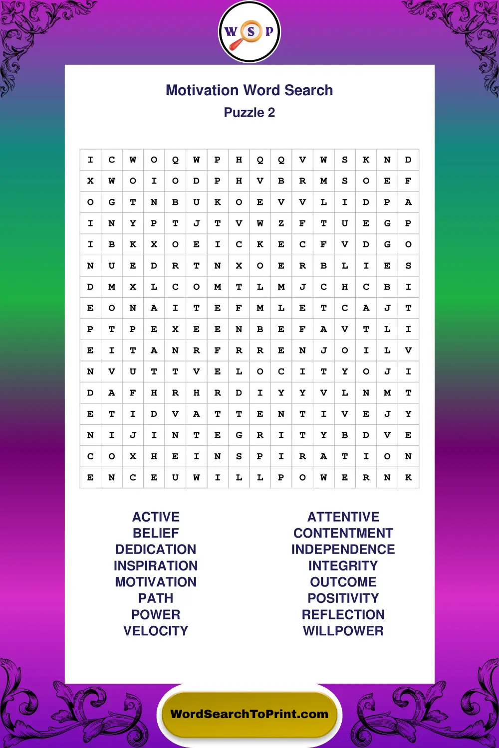 Motivation Word Search Puzzle 2