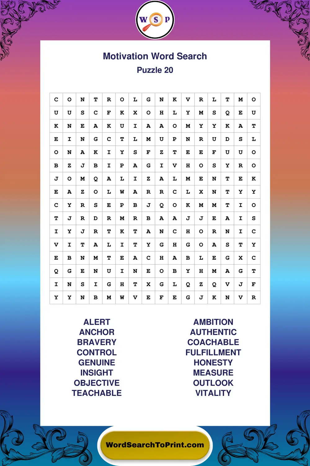Motivation Word Search Puzzle 20