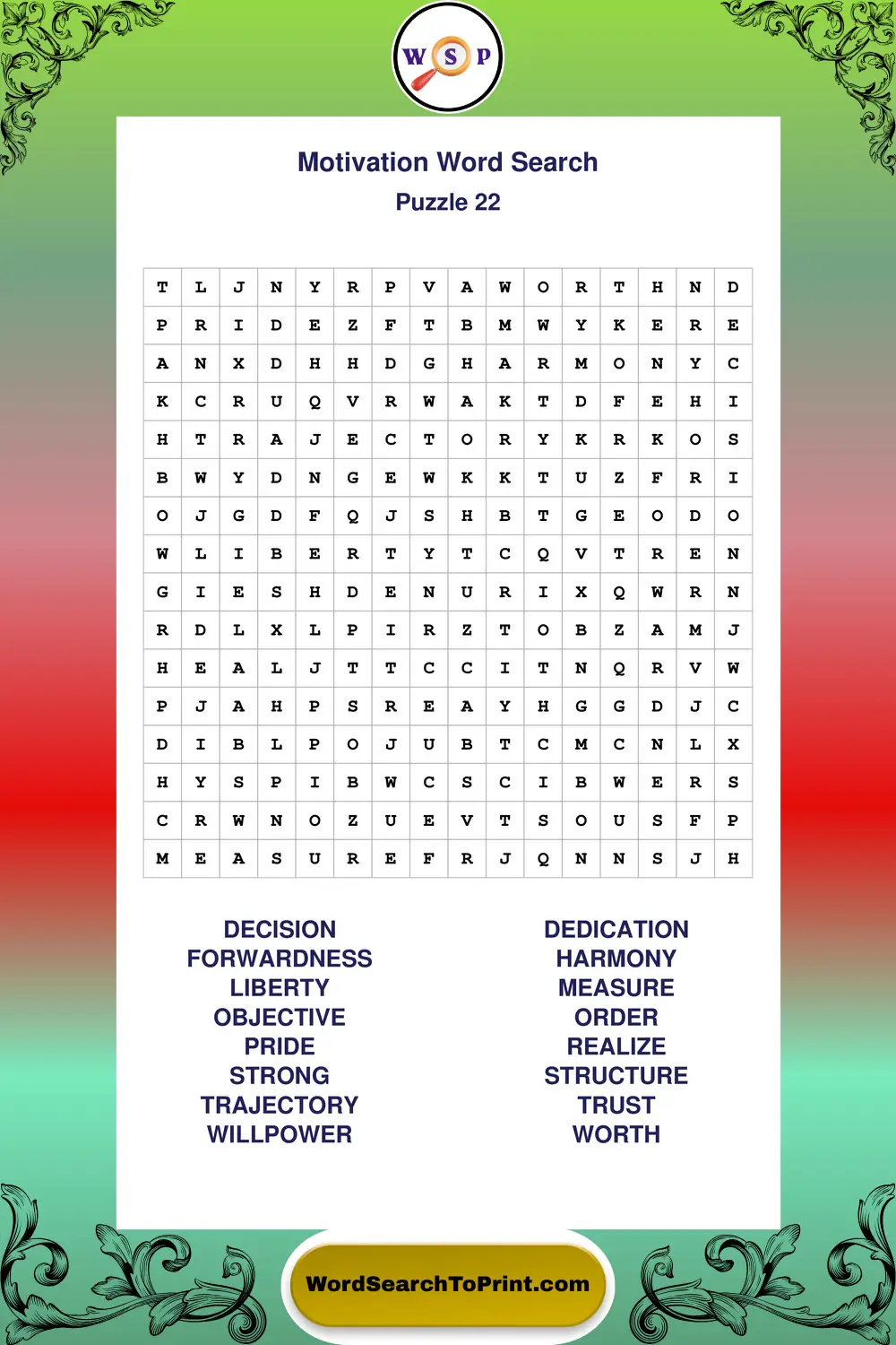 Motivation Word Search Puzzle 22