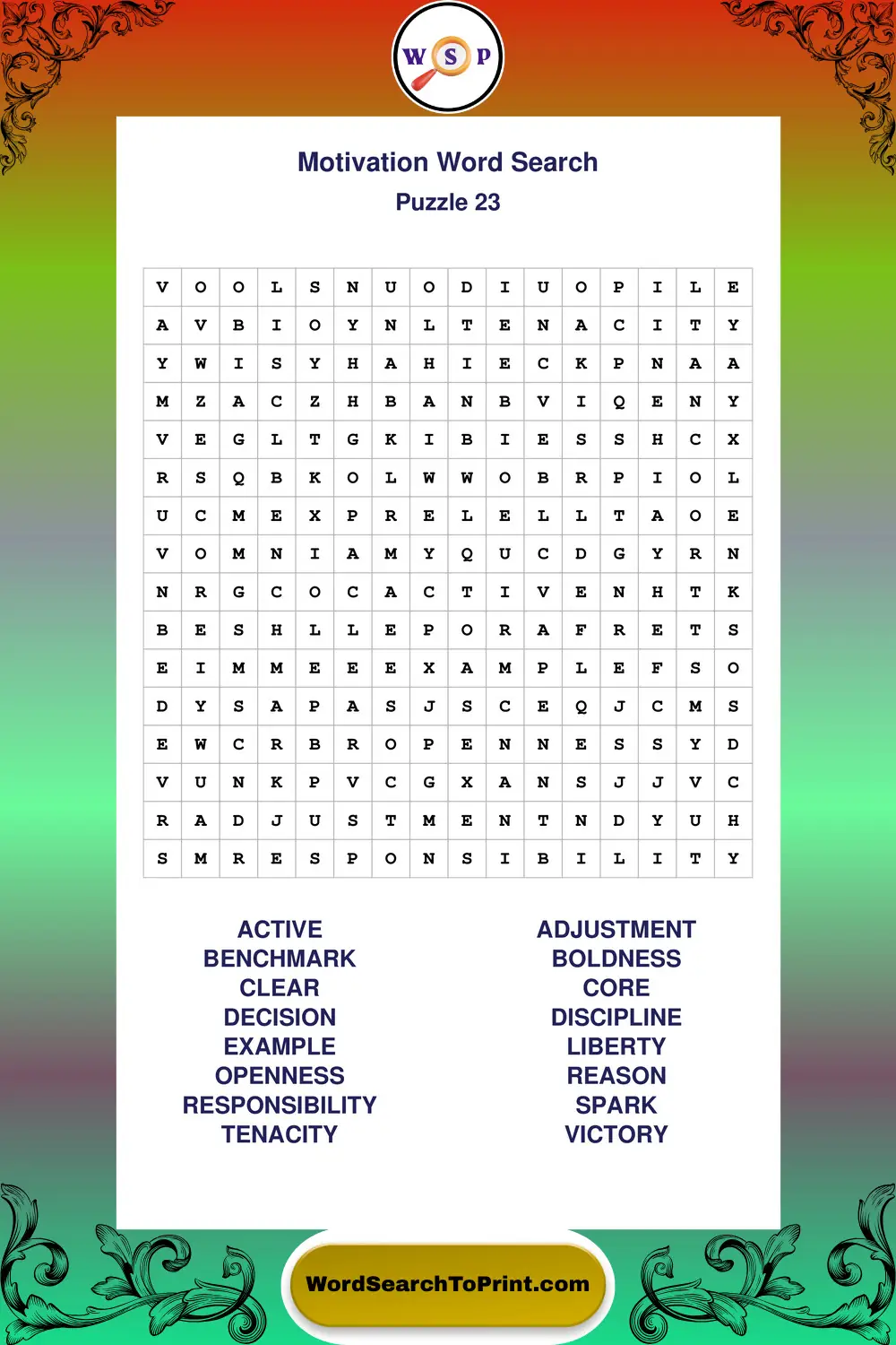 Motivation Word Search Puzzle 23