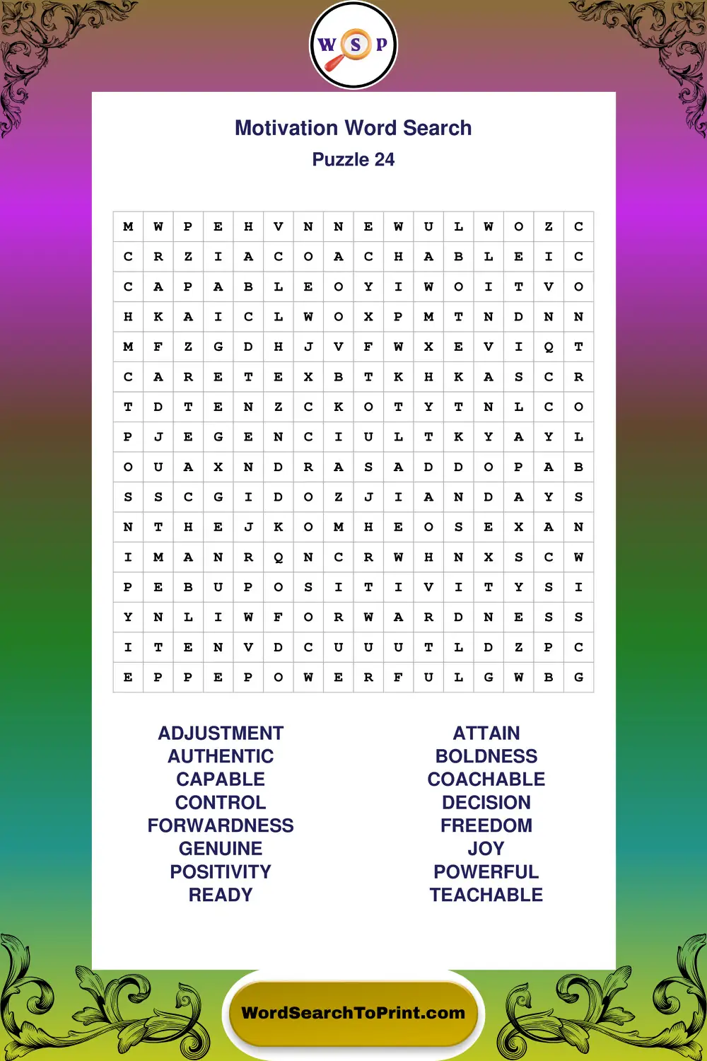 Motivation Word Search Puzzle 24