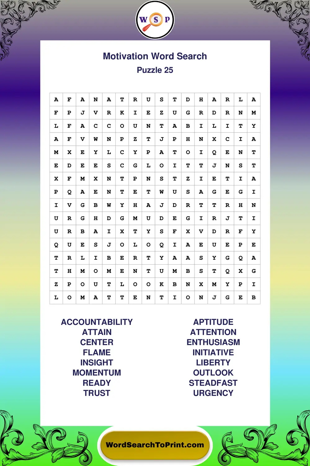 Motivation Word Search Puzzle 25