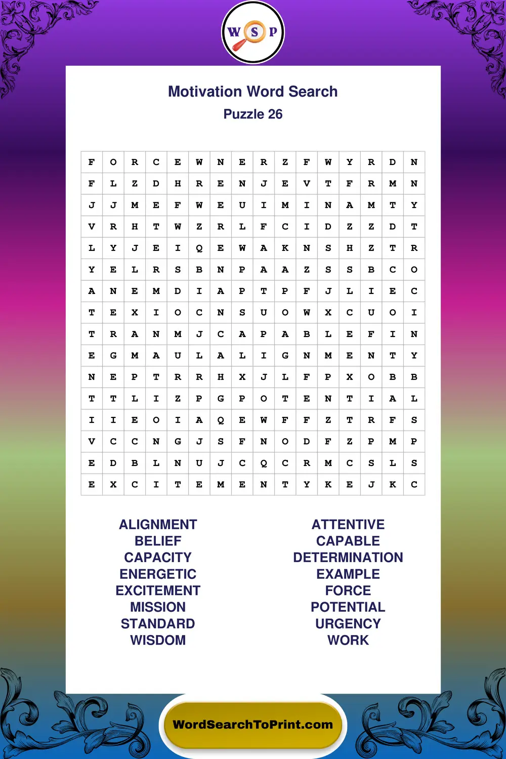 Motivation Word Search Puzzle 26