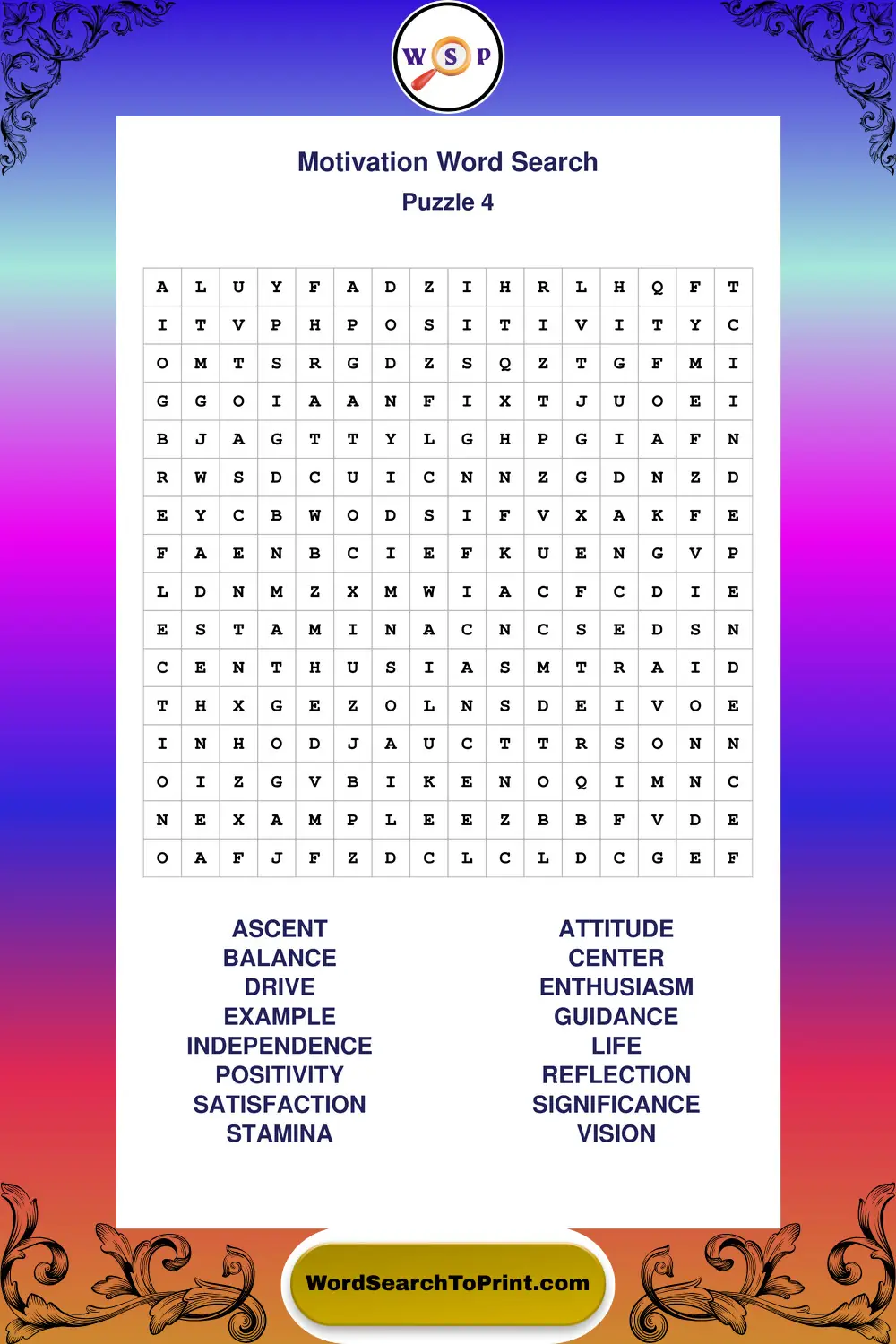 Motivation Word Search Puzzle 4