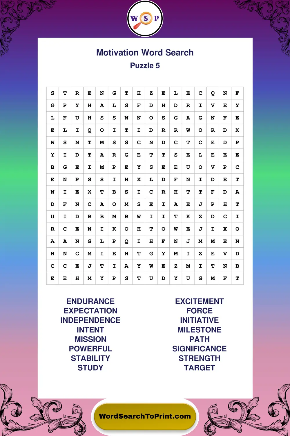 Motivation Word Search Puzzle 5