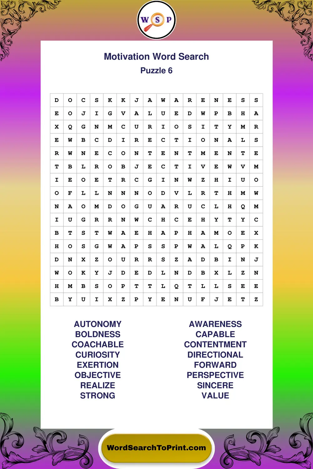 Motivation Word Search Puzzle 6