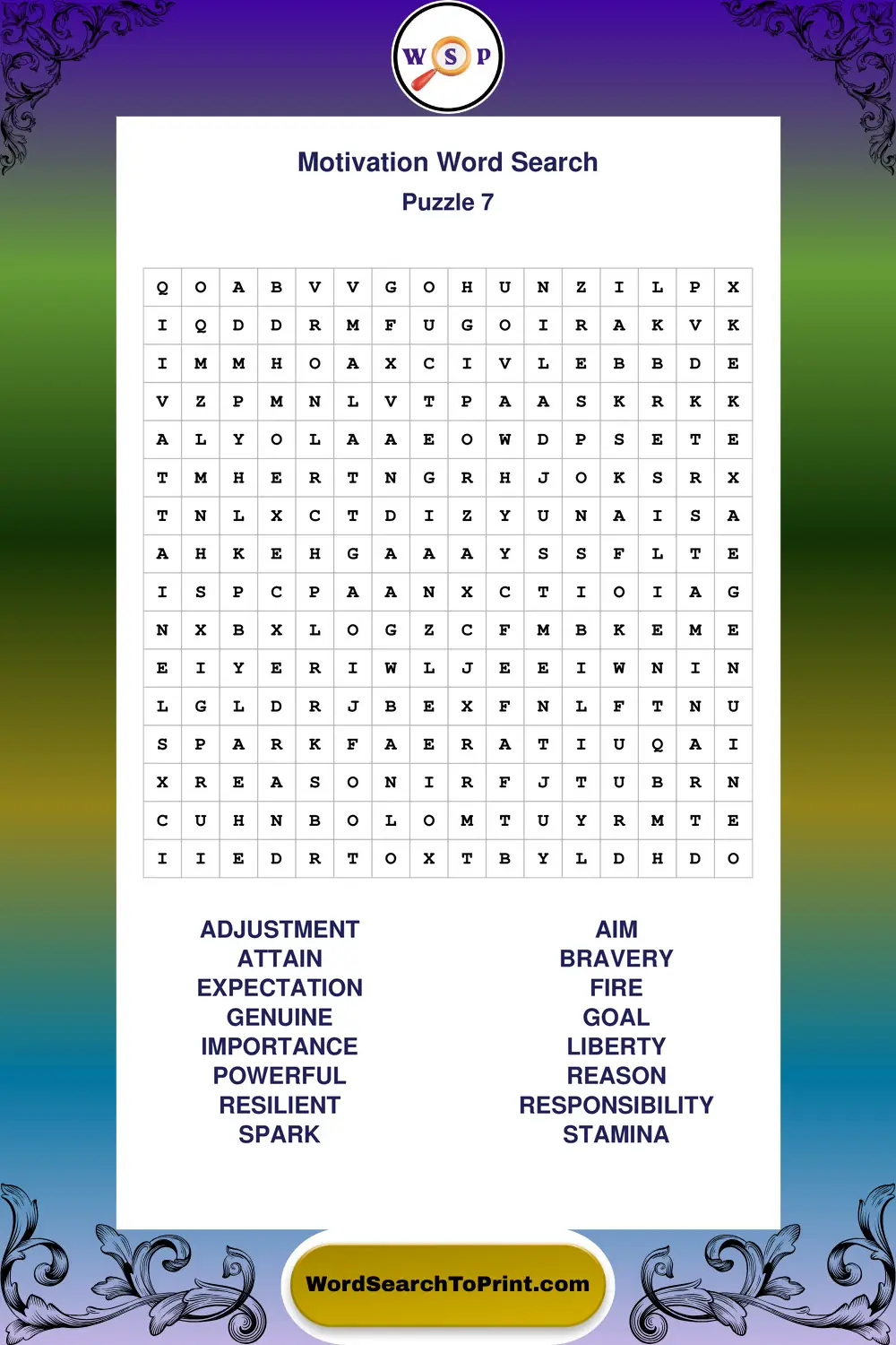 Motivation Word Search Puzzle 7