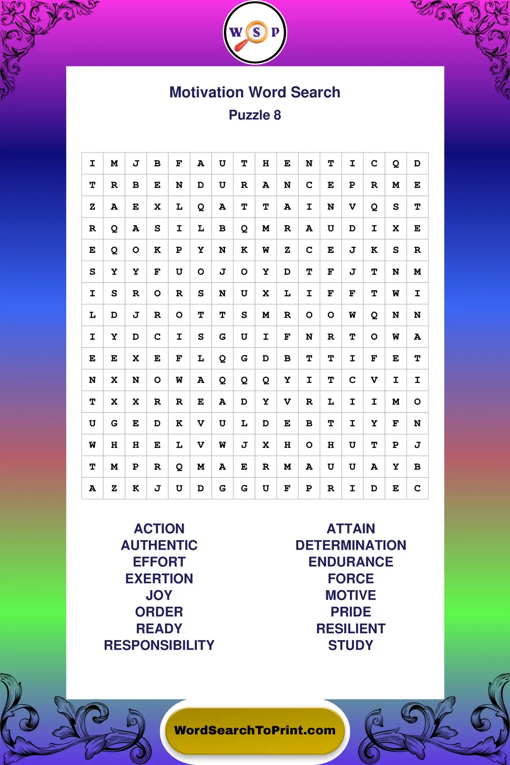 Motivation Word Search Puzzle 8