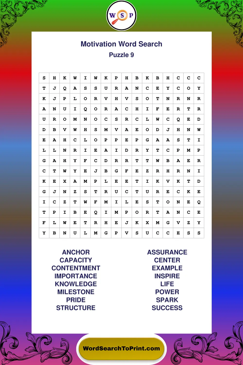 Motivation Word Search Puzzle 9