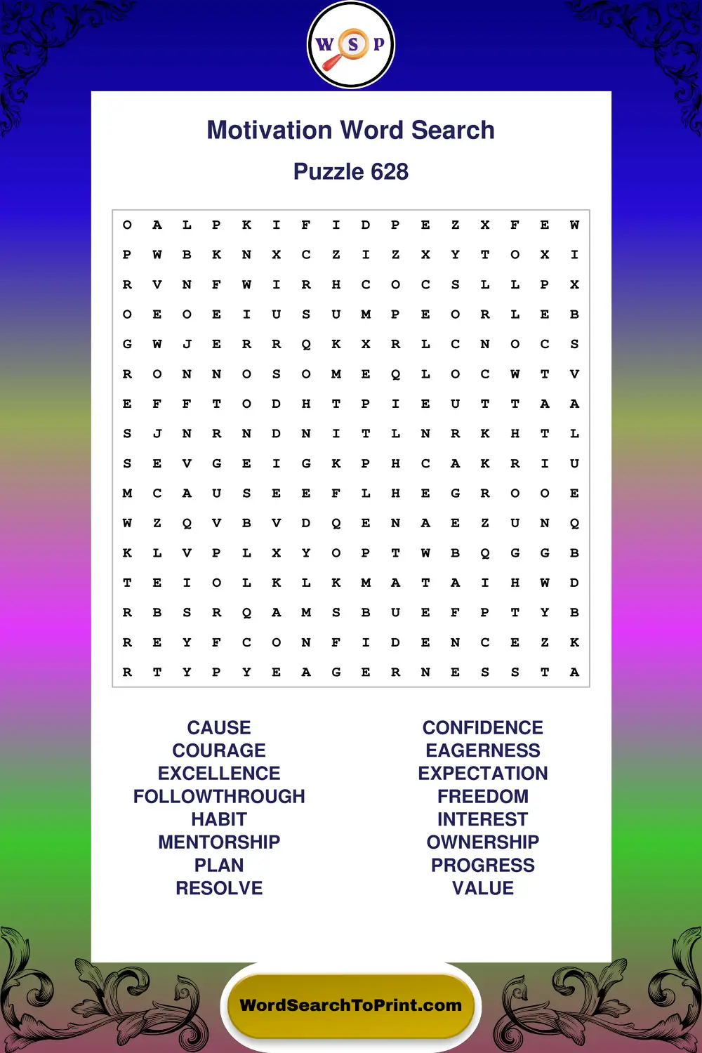 Motivation Word Search Puzzle 628
