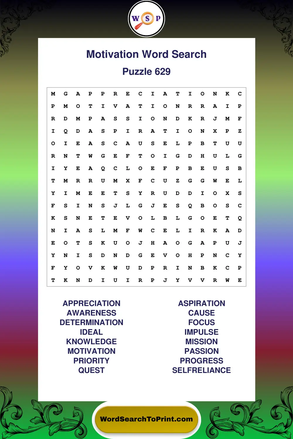 Motivation Word Search Puzzle 629