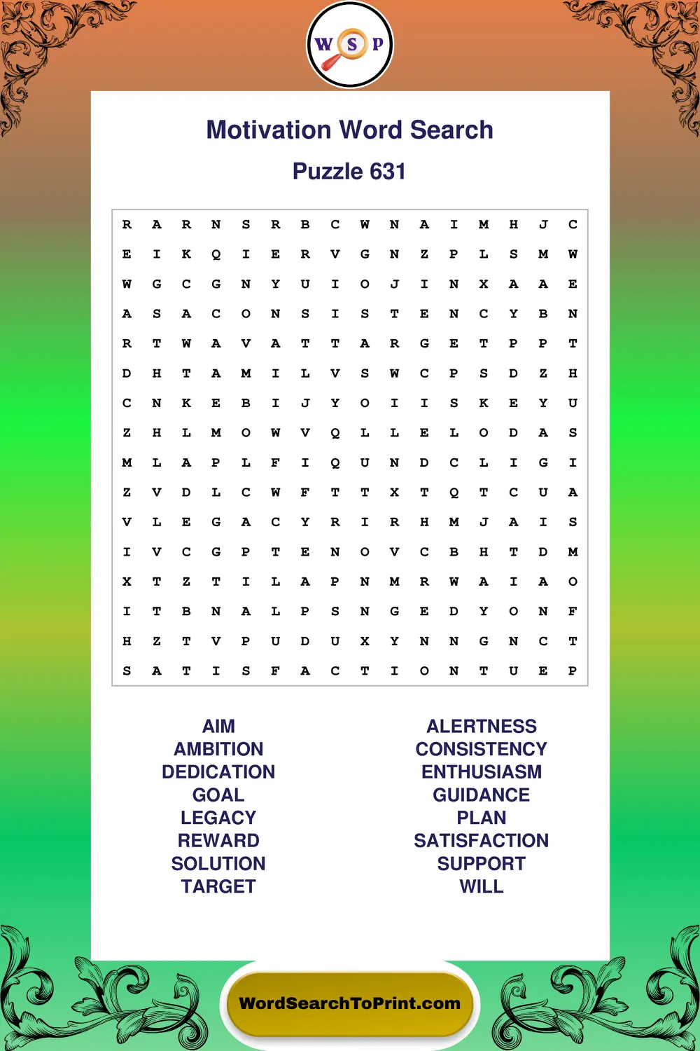 Motivation Word Search Puzzle 631