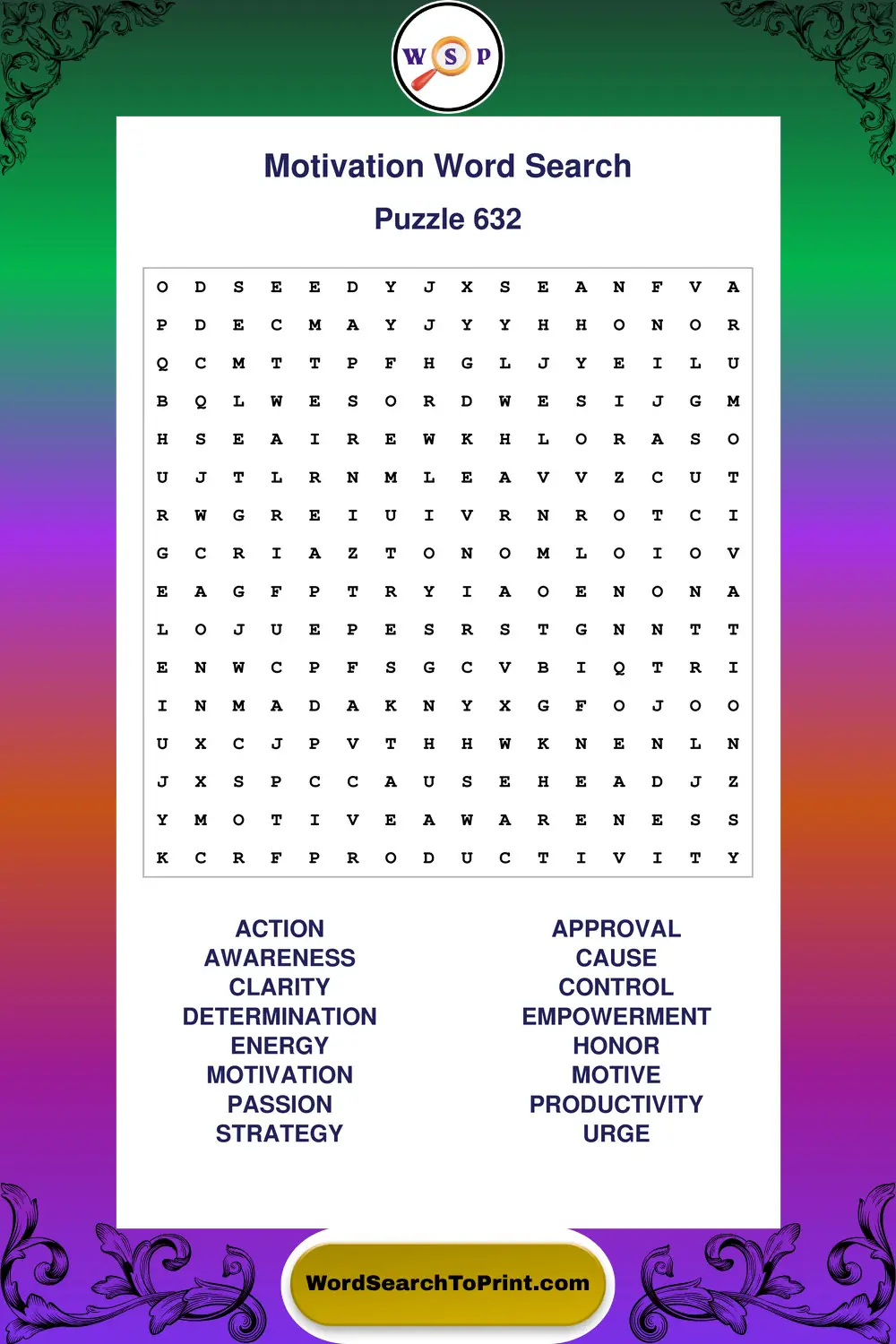 Motivation Word Search Puzzle 632