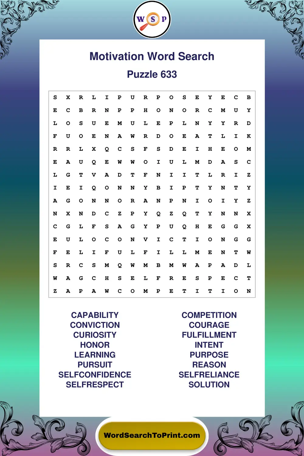 Motivation Word Search Puzzle 633